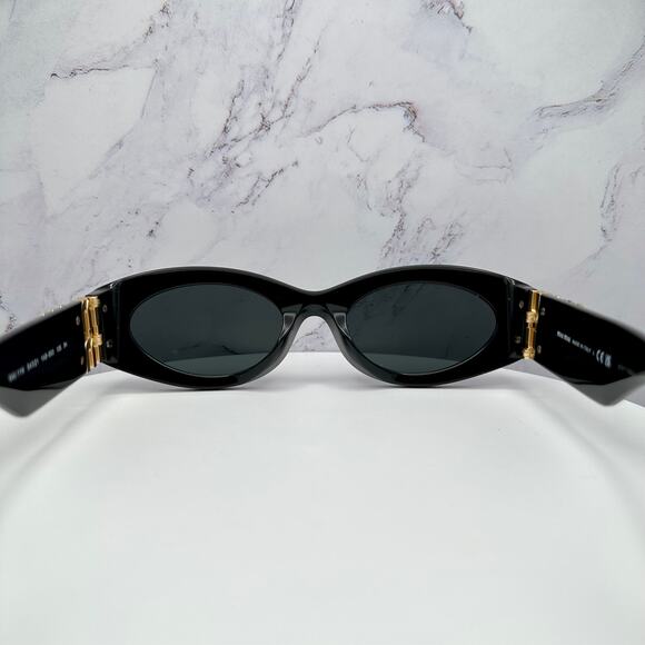 New MIU MIU Sunglasses Black Oval Acetate Gold Metal Logo Authentic Womens main image 15